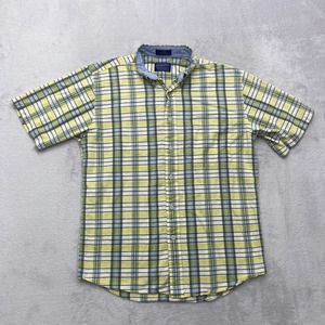 Pendleton Shirt Mens Medium Yellow Gray Short Sleeve Button Up Cotton Plaid